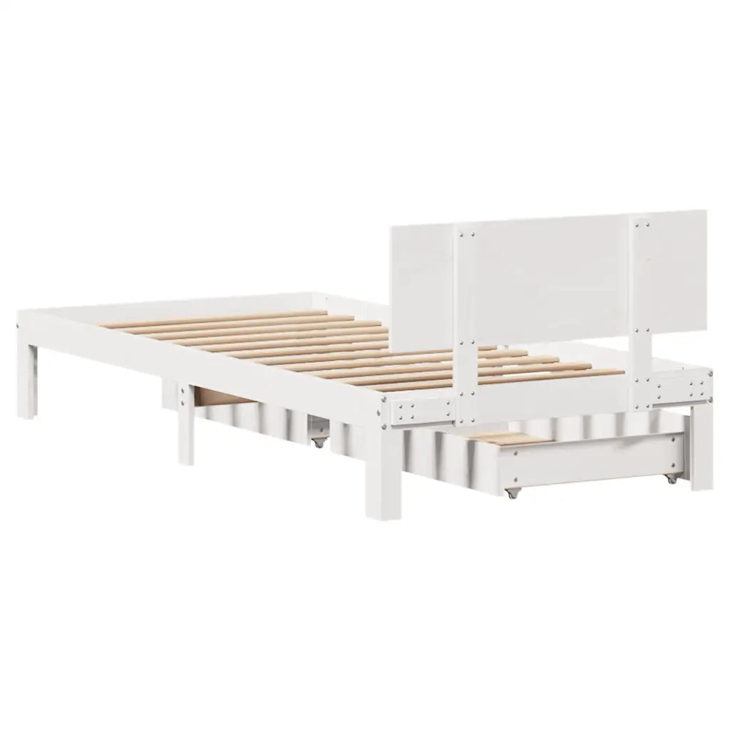 Giroletto con Cassetti Bianco 100x200 cm Legno Massello di Pino