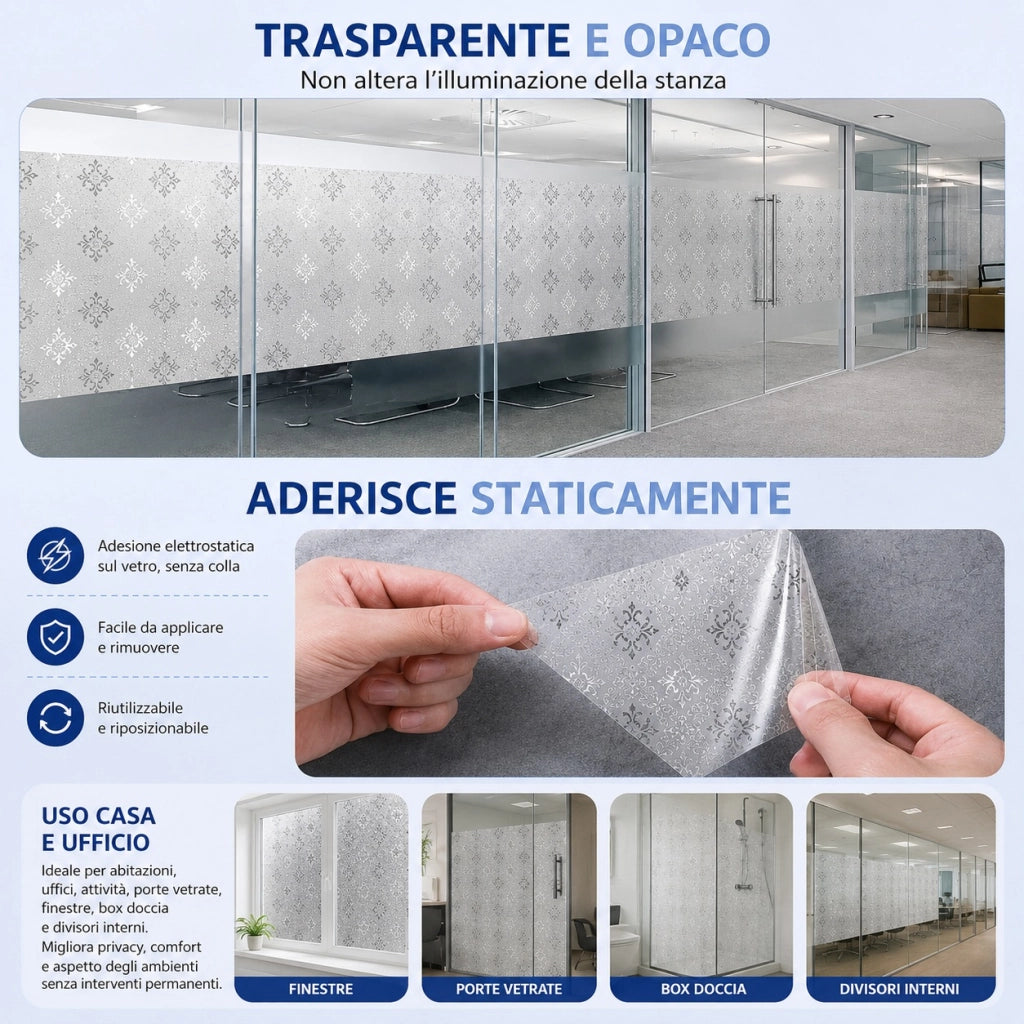 Pellicola Adesiva Vetri 45x200 cm Effetto Satinato Privacy 10110