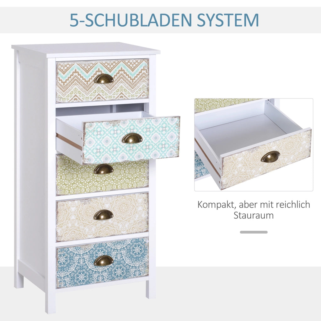 Cassettiera shabby chic a 5 cassetti in MDF multicolore