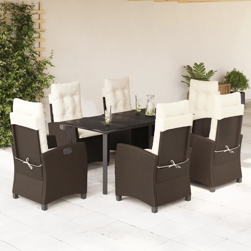 Set da Pranzo da Giardino 7pz con Cuscini in Polyrattan Marrone
