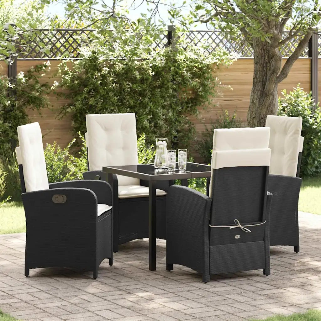 Set da Pranzo per Giardino con cuscino 5 pcs Nero polyrattan 3380254