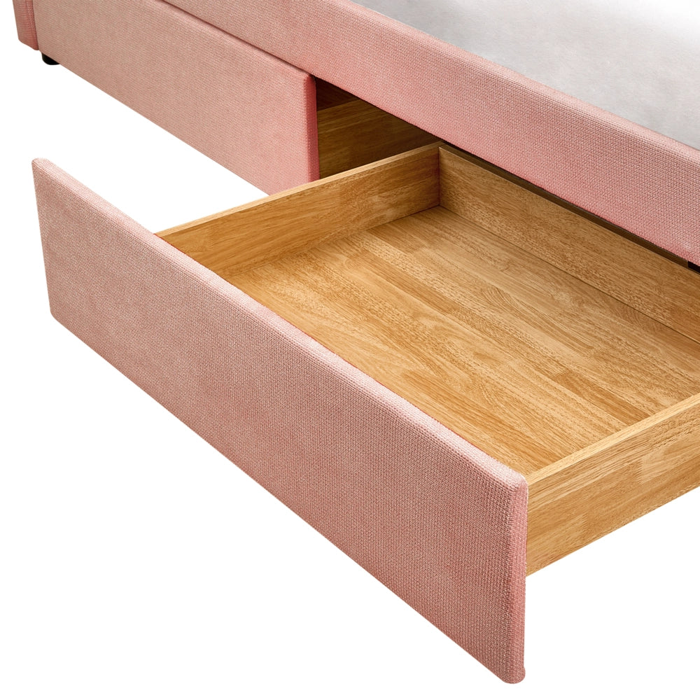 Lettino da giorno Rosa EU Dimensione singola Poliestere Imbottitura a doghe Telaio in legno di eucalipto Cassetti in compensato Camera da letto moderna