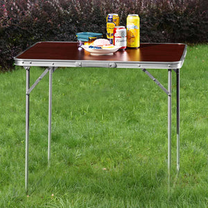 Tavolo Campeggio Picnic con Maniglia Effetto Legno 60x80x68cm Pieghevole Esterni
