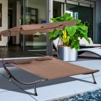 Lettino Matrimoniale 2 Posti Parasole Regolabile da Esterno e Giardino 200x175 x134cm Marrone