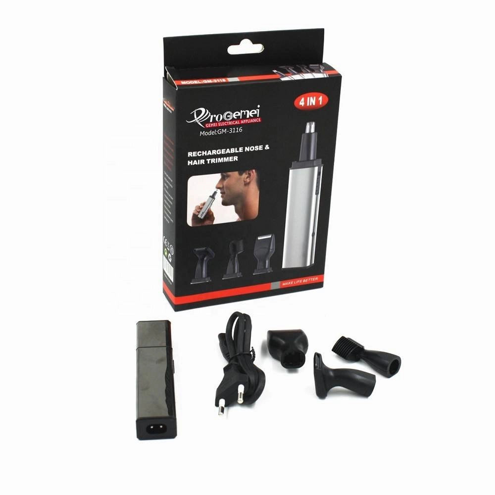 Trade Shop - Rifinitore Gm-3116 Rasoio 4in1 Naso Orecchio Baffi Capelli Ricaricabile Cordless -