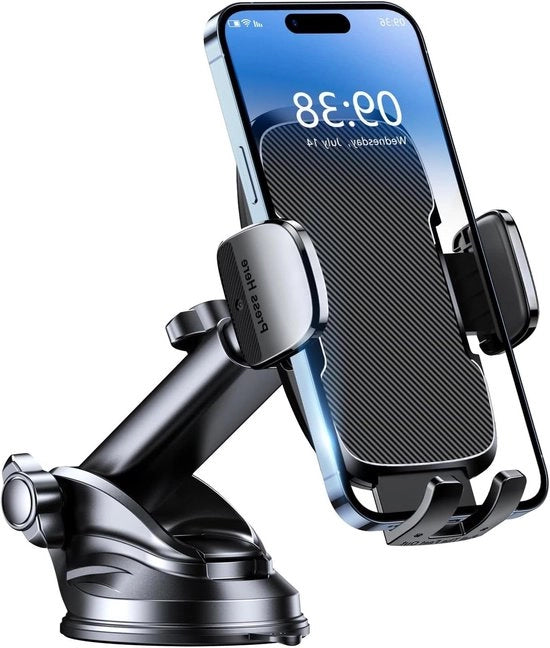 Oggetto di supporto per smartphone per auto con morsetto e base super stabile in gomma intorno - rilascio unico per oggetto di supporto per smartphone per cruscotto/parabrezza 4-7 pollici