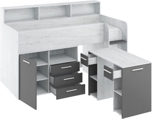 LETTO ARMADIO CASSETTIERE  BAMBINI NEO cm206x120x138h BIANCO GRAPHITE