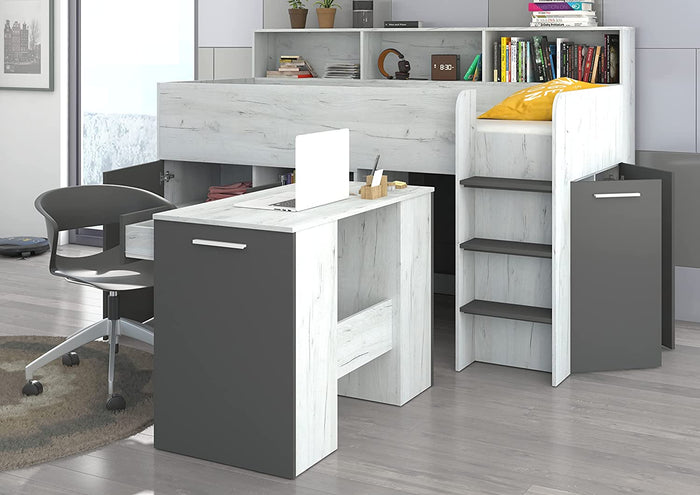 LETTO ARMADIO CASSETTIERE  BAMBINI NEO cm206x120x138h BIANCO GRAPHITE