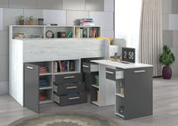 LETTO ARMADIO CASSETTIERE  BAMBINI NEO cm206x120x138h BIANCO GRAPHITE