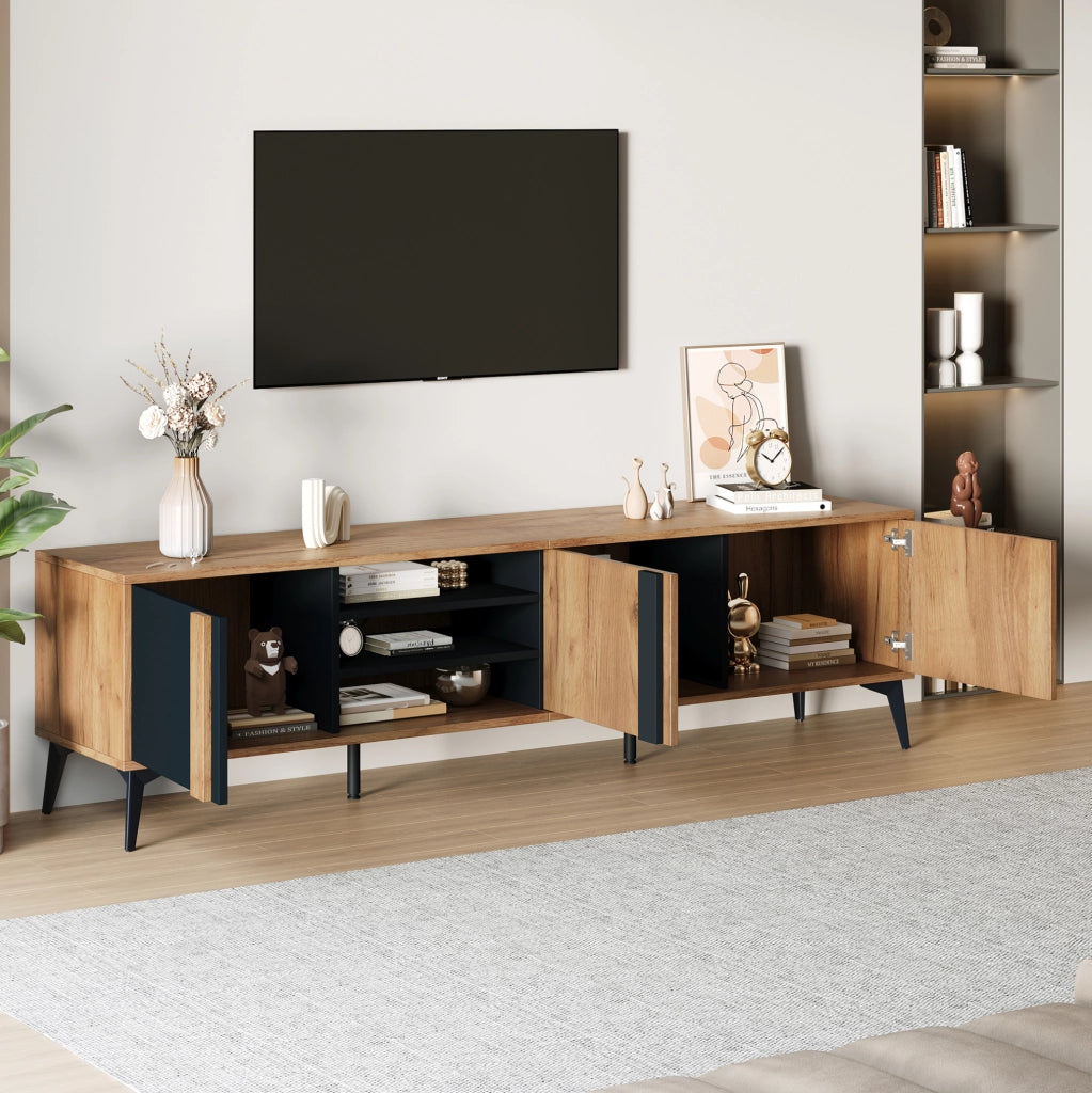 Mobile TV rustico 180 cm con 3 ante e 4 vani aperti