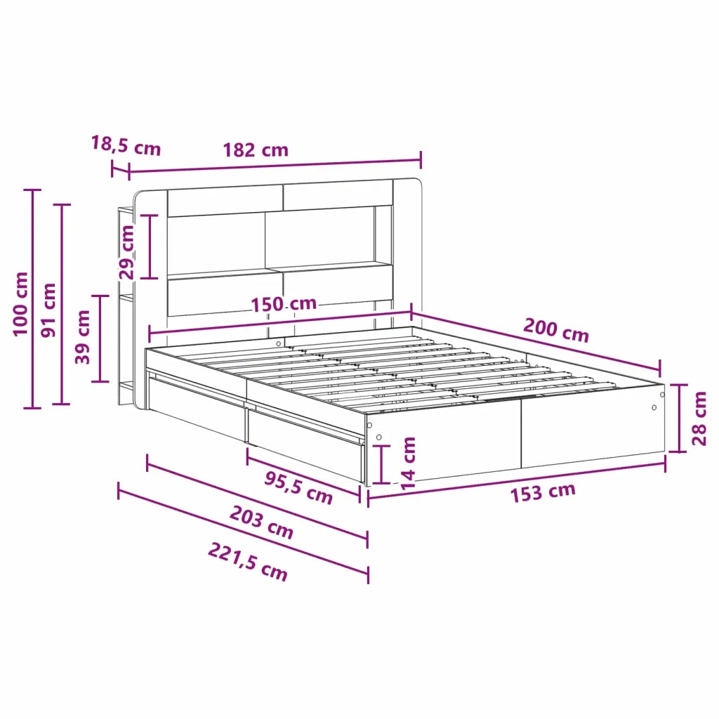 Telaio del letto con storage Sonoma grigio 150 x 200 cm