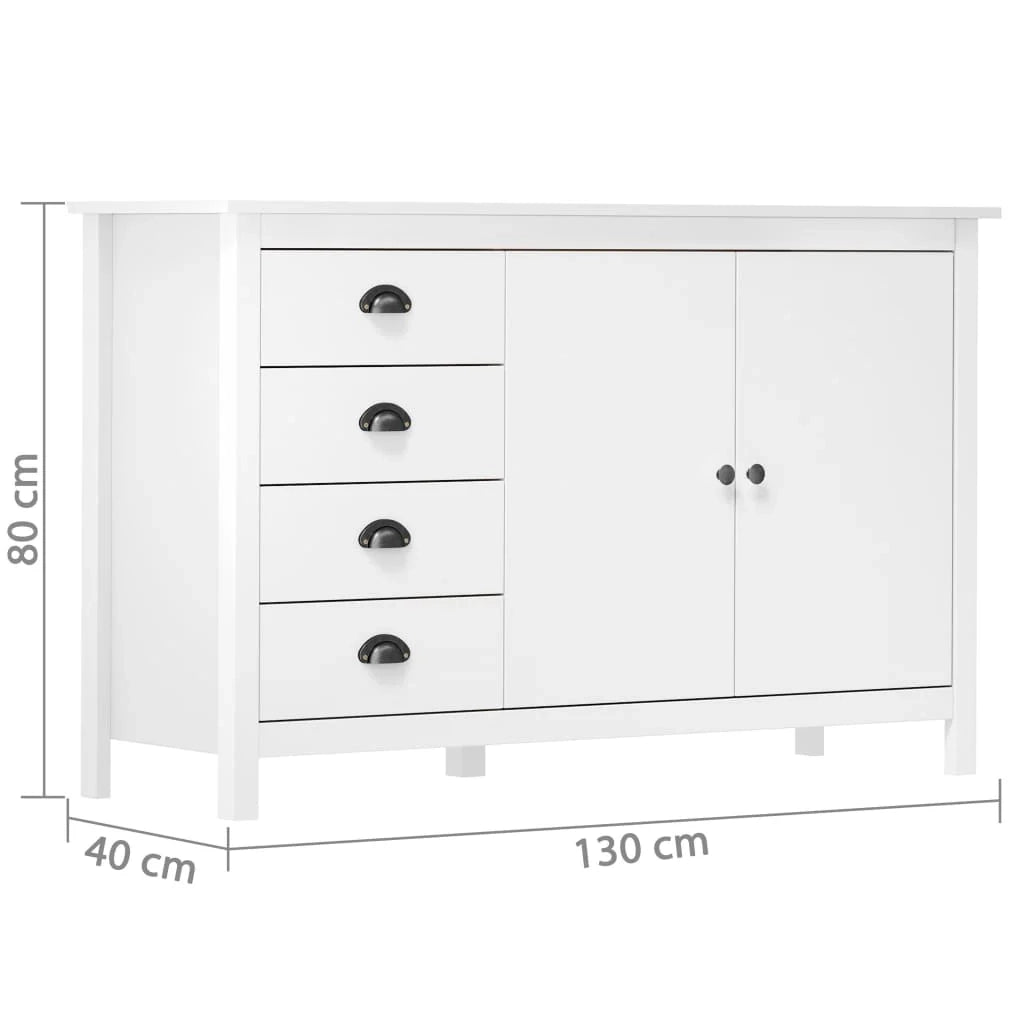 Buffet credenza cassettiera armadio mobile contenitore organizer per cucina soggiorno salotto Hill 130 x 40 x 80 cm legno massello di pino bianco 02_0035666