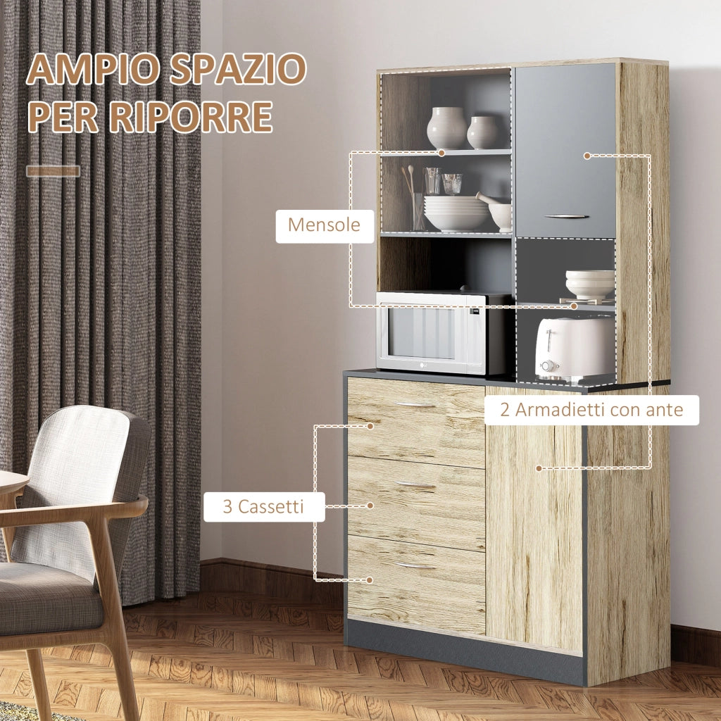 Credenza Cucina Moderna ¨C zephmum ¨C Grigio Rovere Chiaro Legno 90x39x169cm