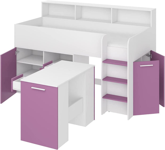 LETTO ARMADIO CASSETTIERE  BAMBINI NEO cm206x120x138h BIANCO LAVANDA