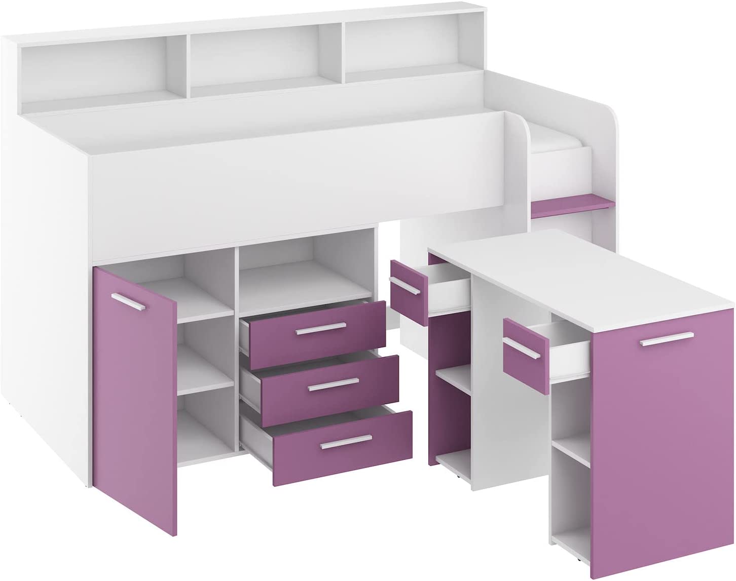 LETTO ARMADIO CASSETTIERE  BAMBINI NEO cm206x120x138h BIANCO LAVANDA