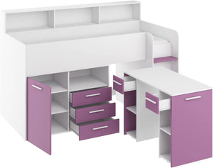 LETTO ARMADIO CASSETTIERE  BAMBINI NEO cm206x120x138h BIANCO LAVANDA