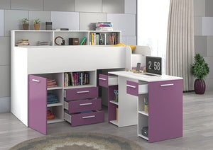 LETTO ARMADIO CASSETTIERE  BAMBINI NEO cm206x120x138h BIANCO LAVANDA