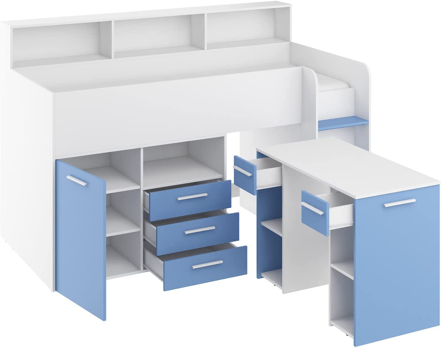 LETTO ARMADIO CASSETTIERE  BAMBINI NEO cm206x120x138h BIANCO BLU