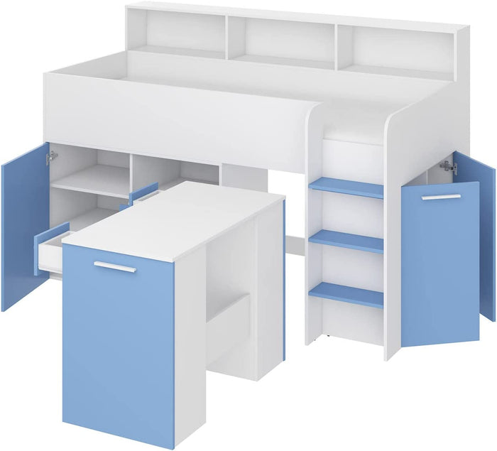 LETTO ARMADIO CASSETTIERE  BAMBINI NEO cm206x120x138h BIANCO BLU