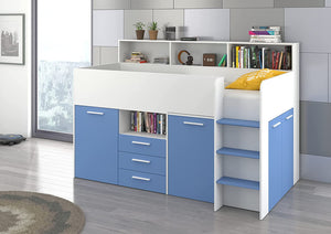 LETTO ARMADIO CASSETTIERE  BAMBINI NEO cm206x120x138h BIANCO BLU