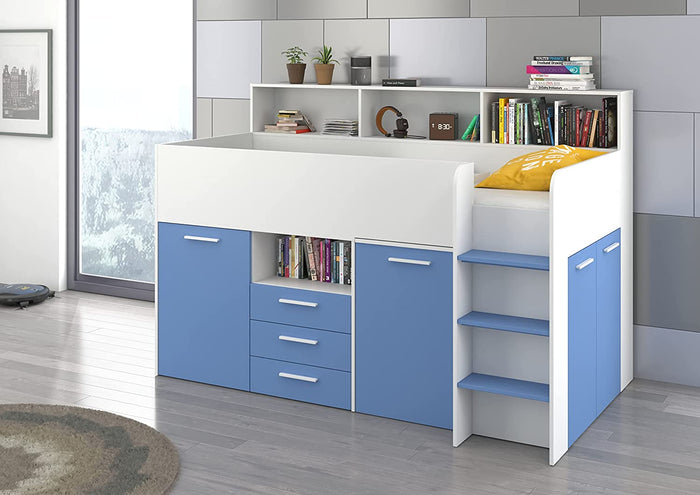 LETTO ARMADIO CASSETTIERE  BAMBINI NEO cm206x120x138h BIANCO BLU