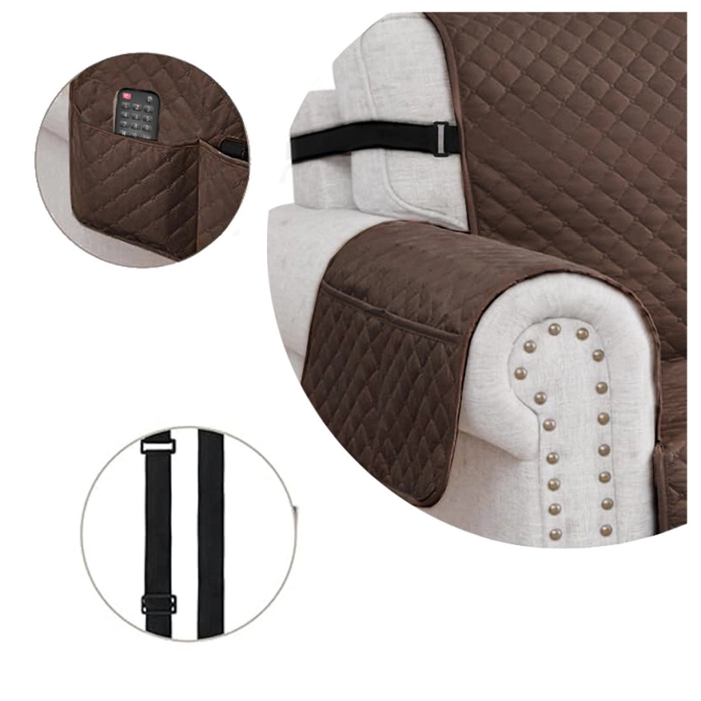 Copridivano Impermeabile Tasche Laterali Proteggi Divano Antimacchia Antiscivolo 4 Posti Marrone