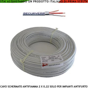 Cavo Flessibile Antifurto Schermato Antifiamma 2x0,22 mm² Guaina PVC Bianco Prot. Alluminio/Poliest Drenaggio 2 Conduttori Coppie Polariz. Fili 7 Ø 0,19 mm Per Impianti di Allarme Norma CEI 20/22-III