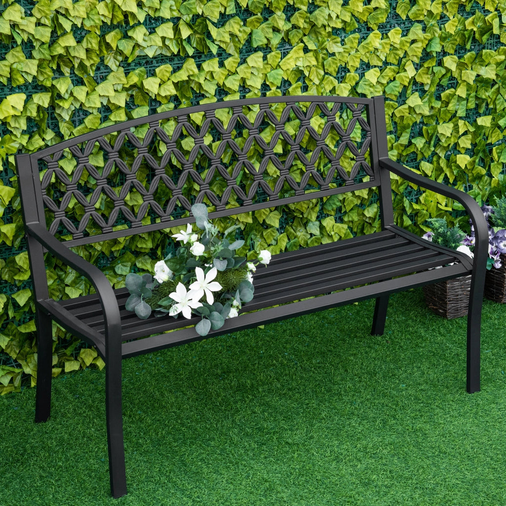 Divano da Giardino 2 Posti con Respaldo e Braccioli ¨C Zephmum ¨C Nero Ferro Acciaio 128x58.5x89 cm