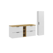 Set da bagno NOXERA 140 cm - Mobile sottolavello sospeso bianco alpino con piano per lavabo e contenitori