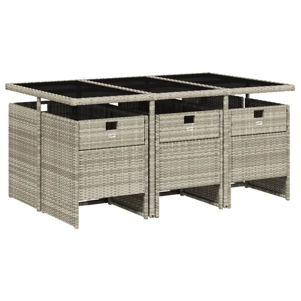 Set da Pranzo da Giardino 7 pz Cuscini Polyrattan Grigio Chiaro 3277678