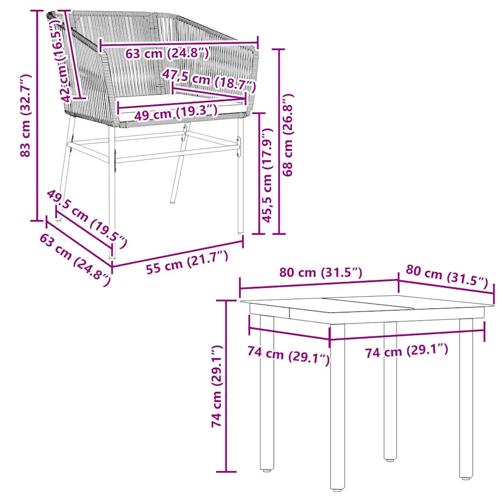Set da Pranzo da Giardino 5 pz con Cuscini Polyrattan Vetro