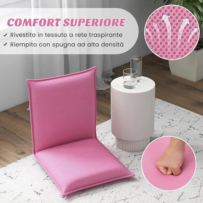 Sedia da Pavimento Poltrona da Terra, Sedia Reclinabile Imbottita, per Salotto Camera da Letto e Studio (Rosa)