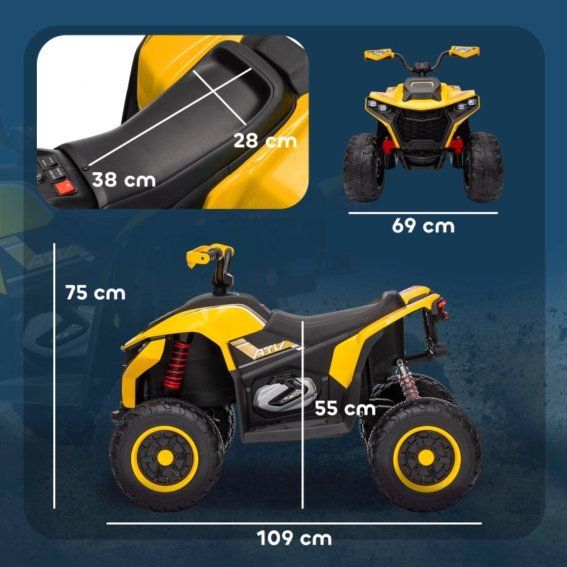 Quad elettrico per bambini, 3-6 km/h, fari a LED, musica, USB, per bambini dai 3 agli 8 anni, giallo.