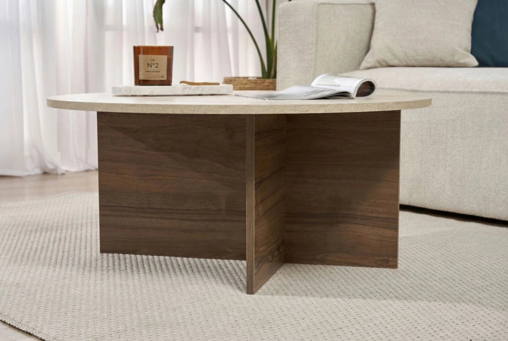 Tavolino in legno "Soleil" - 90 x 90 x 40 cm - Travertino