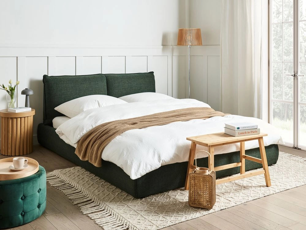 Letto matrimoniale imbottito in tessuto verde scuro 160 x 200 cm stile classico camera da letto