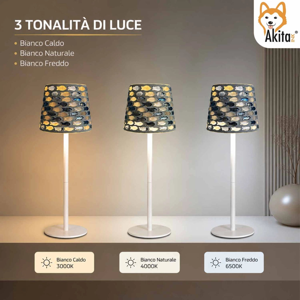 Akitaink Lampada da Tavolo LED Mosaico Fish Ricaricabile