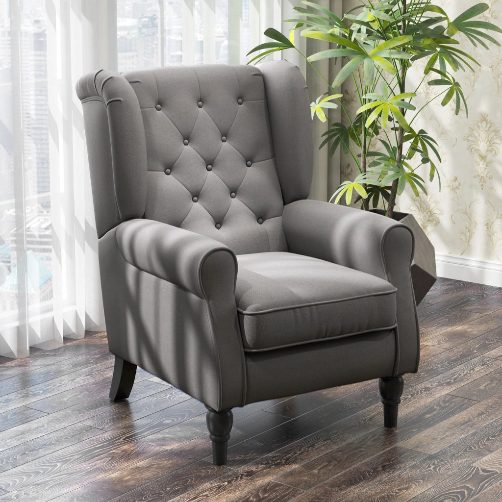 Poltrona berg¨¨re vintage ¨C Xylo ¨C grigio e nero con gambe in legno