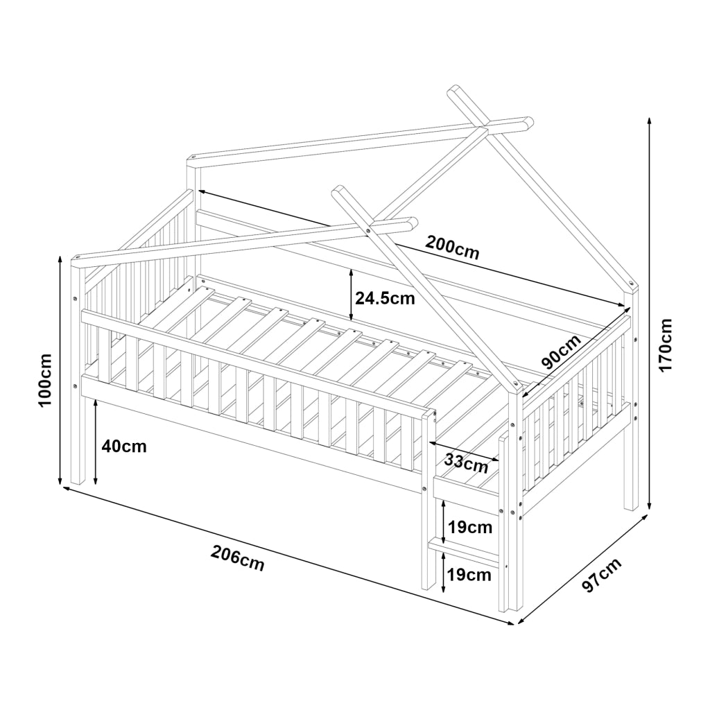 Letto a Casetta per Cameretta Sotkamo in Legno con Materasso 90x200 cm - Naturale [en.casa]