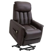 Poltrona Elettrica Alzapersone Reclinabile 145°, Poltrona Relax Elettrica in Pelle PU con Telecomando, Tasche Laterali e Poggiapiedi Integrato, Marrone