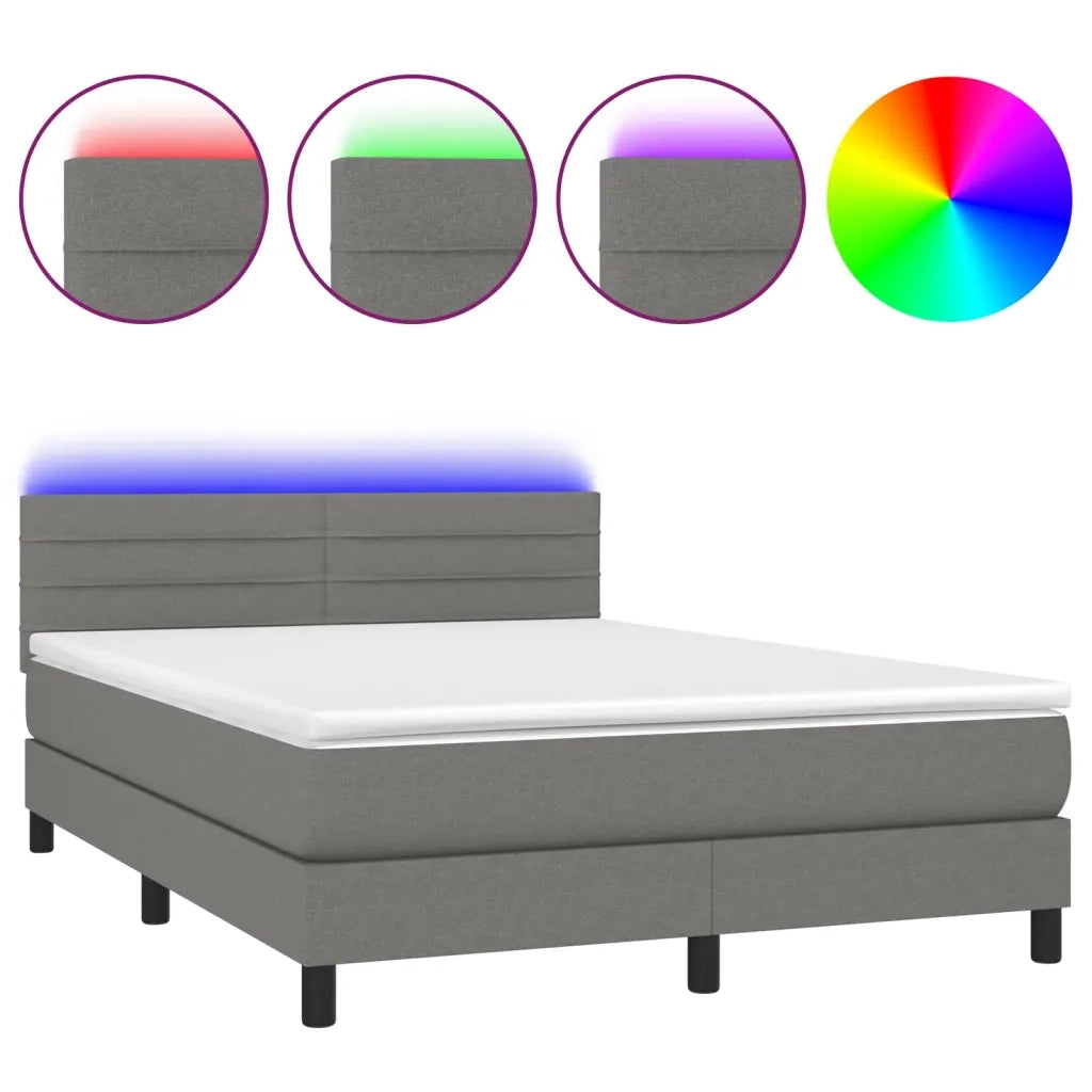 Letto a Molle Materasso e LED Grigio Scuro 140x200cm in Tessuto 3133238