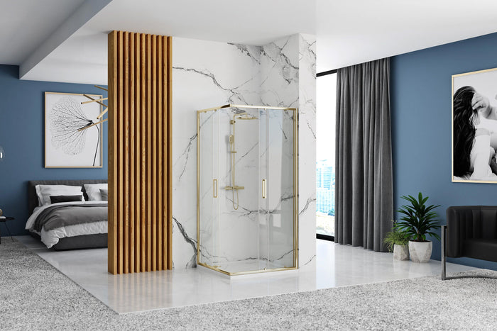 Cabina Doccia Rea Punto 90x90 Gold con piatto doccia Savoy black