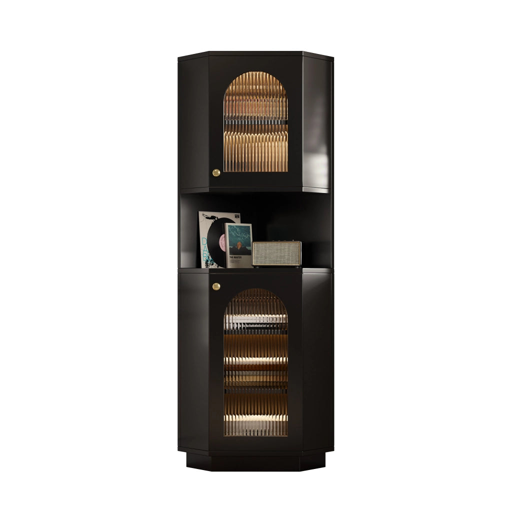 Mobile bagno angolare con luce LED, 45 x 45 x 166,5 cm, nero, MDF