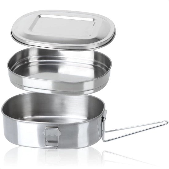 Lunchbox in acciaio inossidabile - contenitore alimentare da 12 litri con 2 compartimenti separati e coperchio - contenitore da picnic con maniglia (maniglia in acciaio inossidabile)