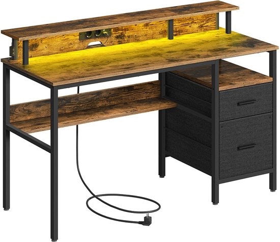 Scrivania con Sostegno Monitor - Standard di Scrivania - Cuoio - Risparmio di Spazio - 110 cm x 65 cm x 13,5 cm