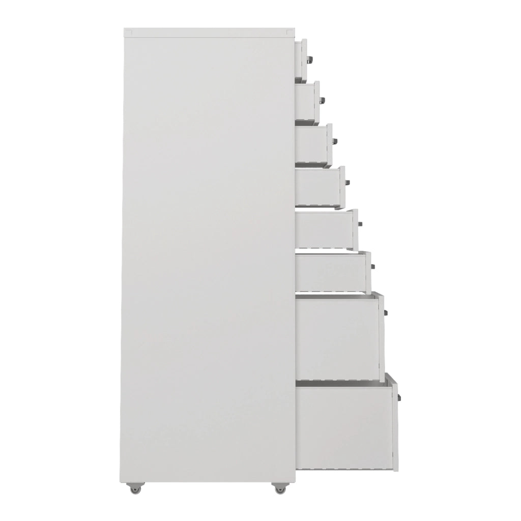 Cassettiera Kökar in Acciaio Mobile Archivio con 8 Cassetti e Rotelle - Bianco [en.casa]