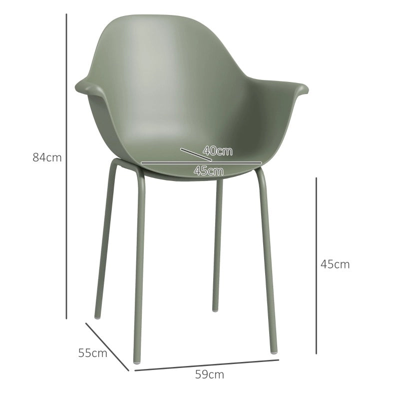 Set 4 sedie da giardino verdi con schienale e braccioli