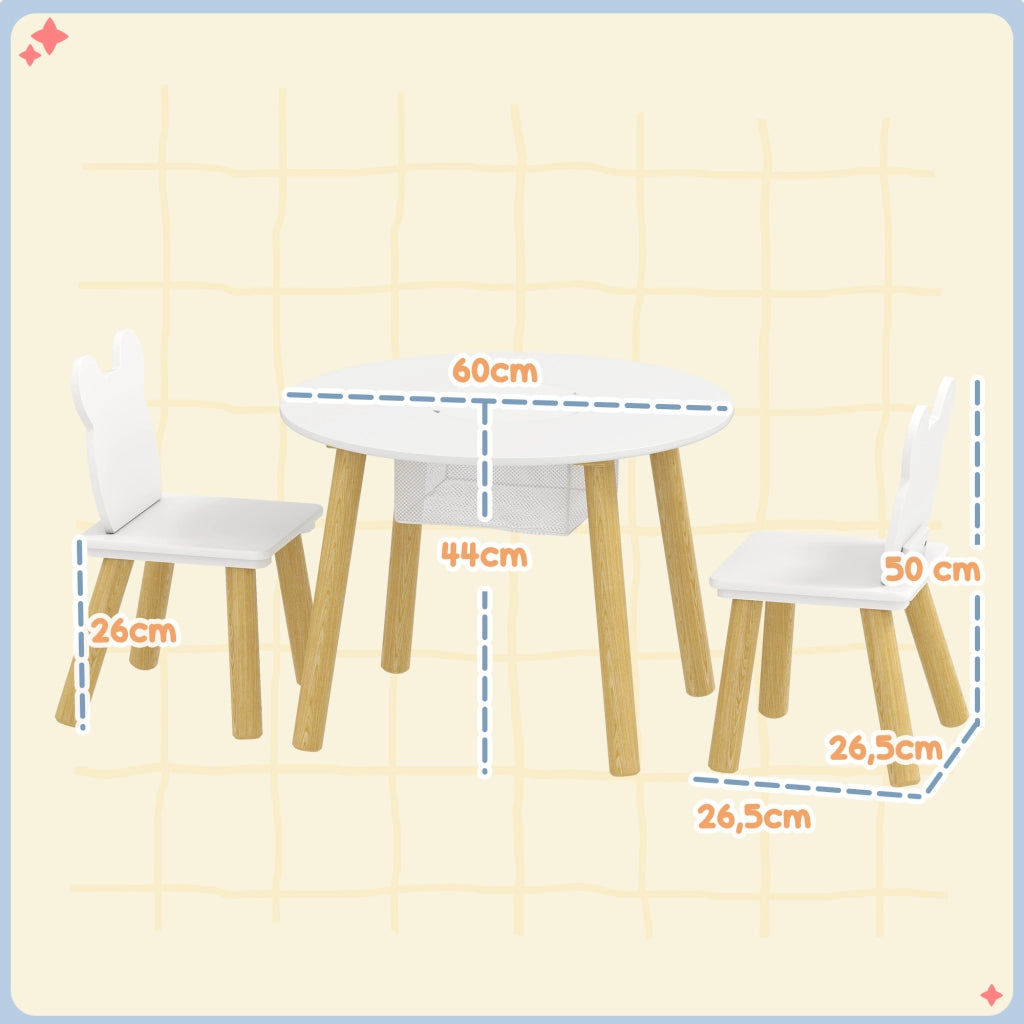 Set Tavolo Rotondo con 2 Sedie per Bambini ¨C Xylo ¨C Schienale a Forma di Orso, Attivit¨¤ e Pasti, 3-6 Anni
