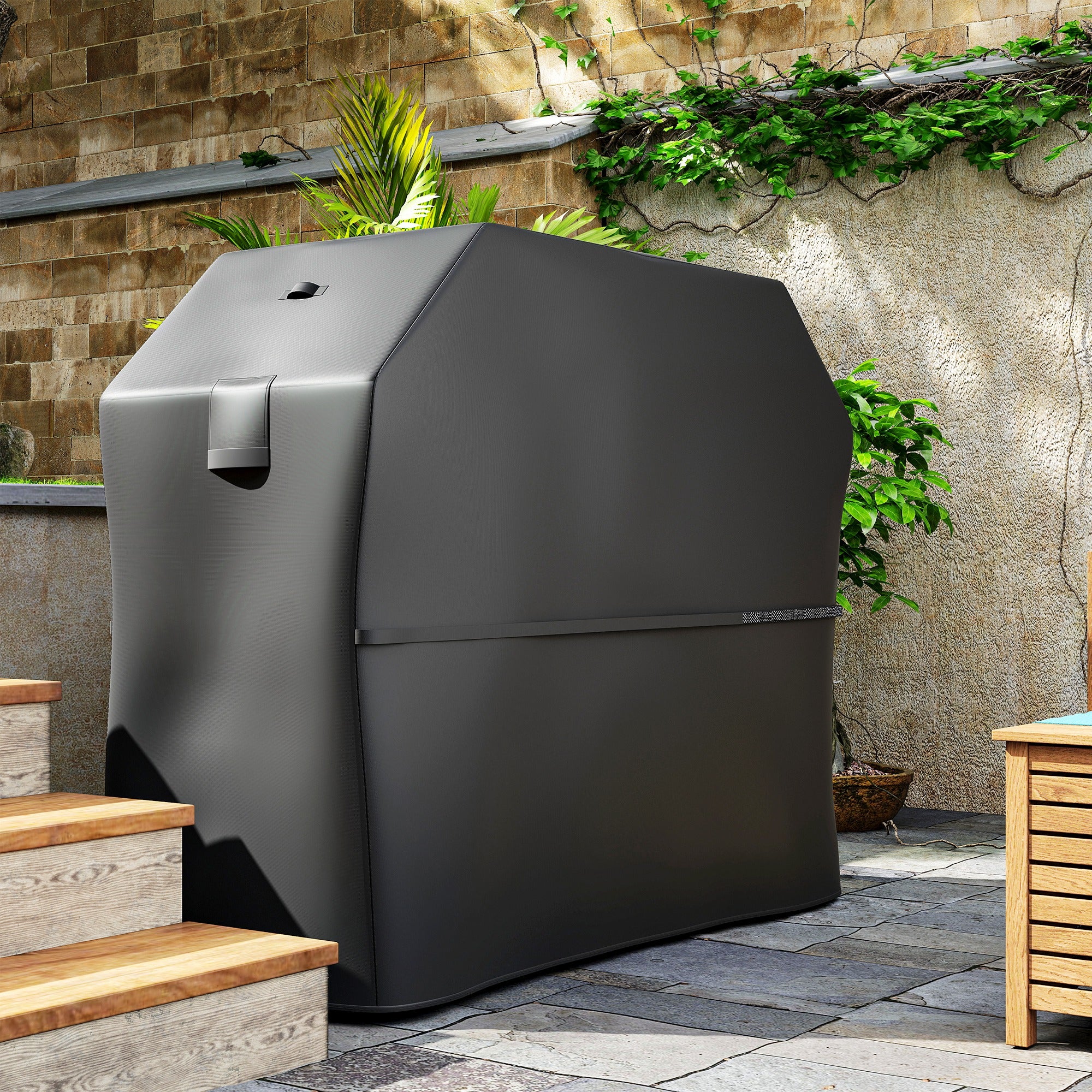 Copertura per Barbecue Rettangolare 147x61x122 cm Impermeabile e Antivento in Tessuto Oxford 600D UPF30+ Nero