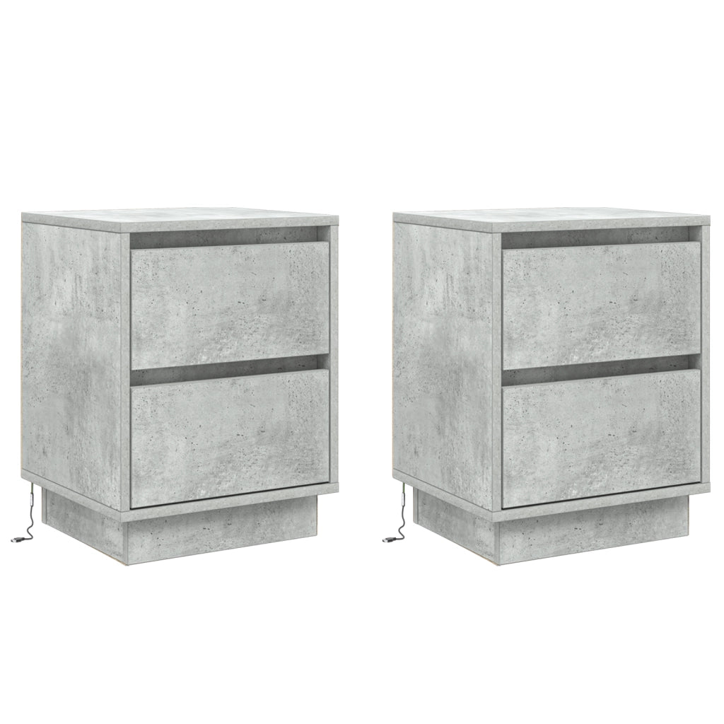 Comodini con luci LED 2 pz Grigio cemento 39x34.5x50 cm