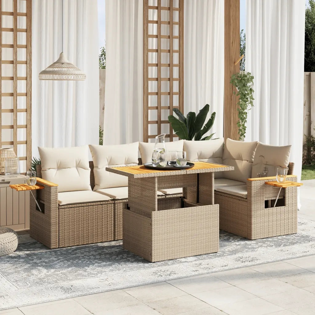 Set Divano da Giardino 6 pz con Cuscini Beige in Polyrattan